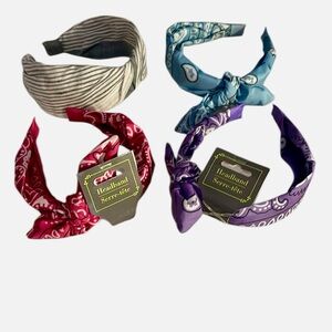 Headbands Set of Four Bandana Patterned Hair Wide Band Blue White Stripe 2 NEW